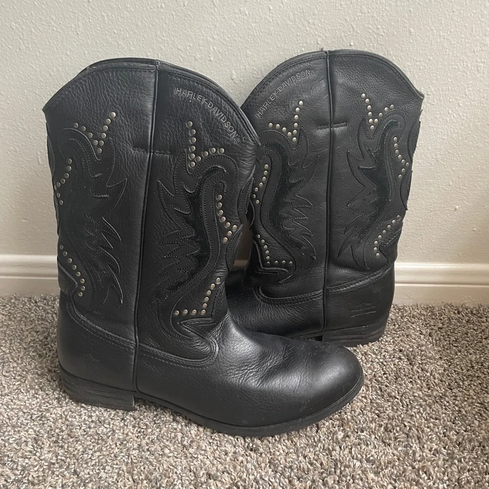 🏍️ Vintage Harley-Davidson Black Studded Leather After Riding Boots 🏍️ - Picture 2 of 10